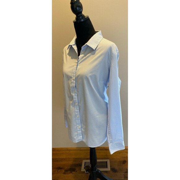 St John’s Bay Womans Button Down Blouse  Size XL Blue White Checked Cotton Top - Picture 5 of 11